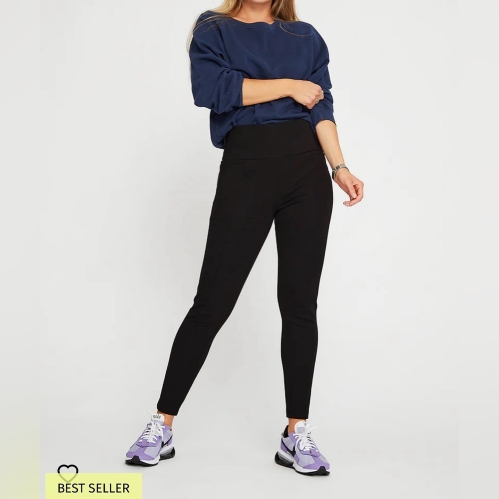 Betabrand Black Power Down Skinny Pant Legging Size Medium Petite - Picture 2 of 8